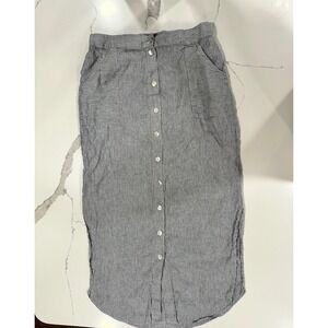 St. Tropez West Linen Striped Button Front Midi‎ Skirt Pockets Womens Large